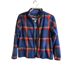 Oshkosh Fleece Plaid Jacket  Zip Up Unlined Lightweight Blue Red Unlined Size 10